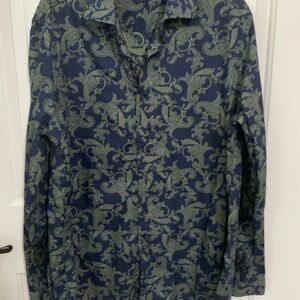 Alfani Navy Green Paisley Shirt long sleeve mens large
